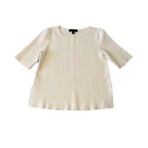 Ann Taylor Neutral White Knit Elbow Sleeve Sweater Top Women's XS Capsule Staple